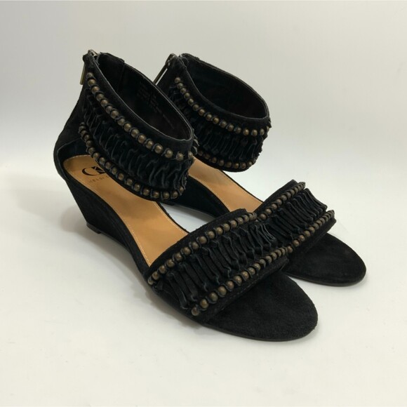 Kelsi Dagger Sandals Women Size 7.5M Black Leather Bowen Ankle Strap Wedge - Picture 15 of 15